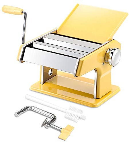 elabo Máquina de pasta – Rodillo de acero inoxidable para hacer pasta – 7 ajustes de grosor ajustables con manivela, perfecto para espaguetis, fettuccini, lasaña o pieles de albóndigas