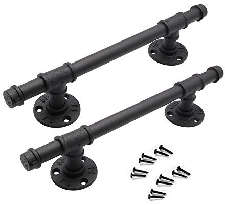 Goldenwarm 2 Stück Schmiedeeisen Schiebetür Handgriff Türgriff Scheunentor Griff Ziehgriff Türbeschlag 360mm Torbeschlag Barn Schiebetür Griffe Schwarz LS0503