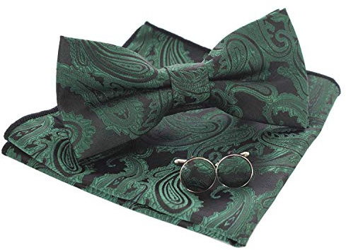 JEMYGINS Paisley Fliege und Einstecktuch mit Manschettenknöpfe Sets für Herren