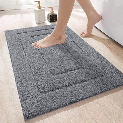 DEXI Badteppich rutschfeste,weicher Badezimmerteppich Wasserabsorbierend Badematte maschinenwaschbar Badvorleger für Dusche,Badewanne und Toilette, Grau, 50 x 80 cm