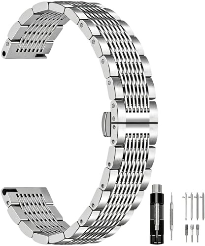 Juntan 22mm Mesh Edelstahl Uhrenarmband Schnelle Veröffentlichung Metall Silber Watch Armband für Männer Frauen Business Ersatzband mit Einsatz Schmetterlingsverschluss