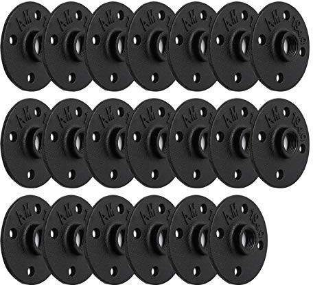 3/4 Black Painted Floor Flange, Home TZH 20 Pack 4 Bolts Iron Pipe Flange with Threaded Hole for Industrial vintage style for DIY Project/Furniture/Shelving Decoration (20, 3/4 Inch Black)