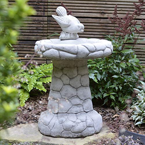 ONEFOLD Stone Pebble Bird Bath and Feeder Ornament Outdoor Garden Sculpture