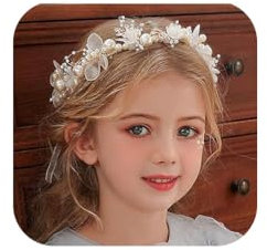 IYOU Hochzeit Haarstück Gold Perle Stirnband Braut Babys Der Atem Kristall Haarrebe zum Prinzessin Blumenmädchen und Brautjungfer (Gold)