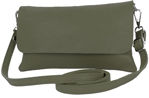 modamoda de T226 Damen Leder Clutch Umhängetasche Abendtasche Small handmade in Italy, Farbe:Olivgrün