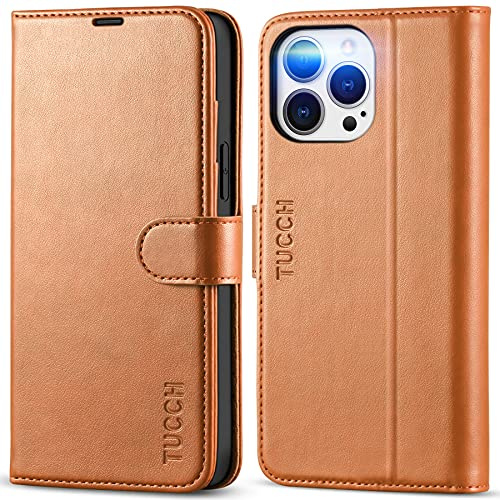 TUCCH Funda para iPhone 13 Pro MAX 5G, Carcasa [RFID Bloqueo] Cartera Piel Sintética Soporte protección Cierre magnético Compatible con iPhone 13 Pro MAX (6,7 Pulgadas, 2021) - Marrón Claro