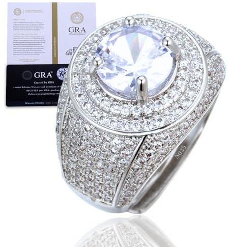 Halukakah Herrenring mit D3,0 ct Moissanit aus Platiniertem 925er Silber mit Zertifikat,Krappenfassung mit Runder Labordiamanten,Größenverstellbar,Geschenk für Ehemann,Freund,Verlobung,Hochzeit