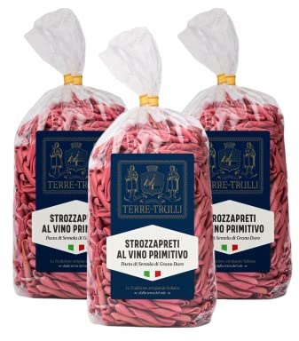 Terre Dei Trulli Strozzapreti Al Vino Primitivo - 3 Confezioni Da 500g | Pasta Artigianale Tradizionale 100% Italiana | Pasta Di Semola Di Grano Duro | Made In Italy