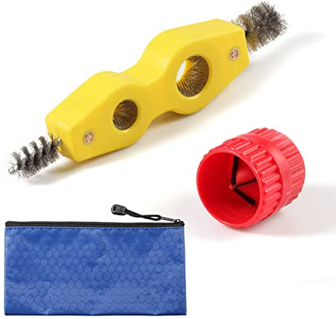 SPEEDWOX Kupferrohrreiniger und Reibahle, 2 Stück, inklusive 1 Stück 4-in-1-Kupferrohrbürste, 1 Stück Rohr- und Rohrreibahle und 1 Stück blauer Beutel für Sanitärinstallationen, Löten, Kupferrohre