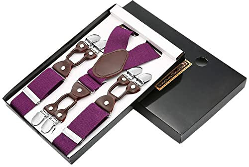 DELIGUO Tirantes para Hombres - Tirantes Ajustables De Color Sólido con Espalda En Y, Tirantes Formales para Bodas Correas Elásticas Casuales Cinturón 3.5 * 120 Cm Accesorios,Purple,3.5Cm