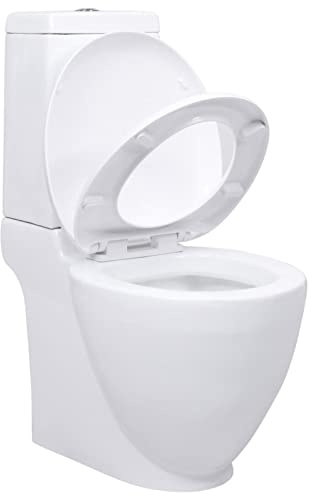 Susany WC Keramik Toilette Stand-Toilette Bodenstehende Stand-WC Toilettensitz WC-Sitz WC-Schüsseln Bad, Soft Close Mechanismus, Badezimmer Rund Senkrechter Abgang Weiß, 39 x 66 x 84 cm