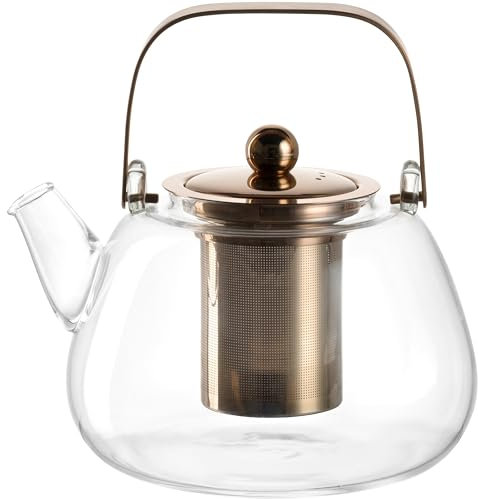LEONARDO HOME Tè per Te Teekanne mit herausnehmbarem Siebeinsatz - Teekessel aus Glas mit Deckel und Metallhenkel - Inhalt 1,2 l - Spülmaschinengeeignet - 1 Teekrug klar, 077383