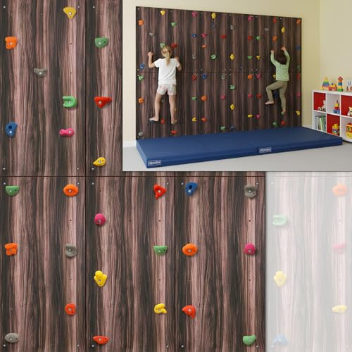 ALPIDEX Kletterwand Komplettset ab 1,44 qm in Natur/Weiß/Braun Klettergriffe Befestigungsmaterial inklusive, unbegrenzt erweiterbar Kinder Erwachsene, Veredelt Holzoptik|6 Paneele (4.32 m²)|36 Griffe