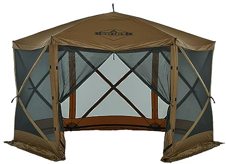 Hike Crew 3.6 x 3.6 m Pop-Up Gazebo Screen Tent | Screened 6-Sided Instant Outdoor Canopy Shelter with Stakes, Ropes & Carry Bag for Camping, Sports & Picnic Table | UV Resistant SPF 50+