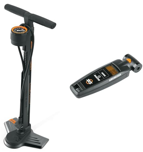 SKS Metaplast Unisex – Erwachsene Airmotion 12.0 Standpumpe, Schwarz, One Size & AIRCHECKER Digitaler Luftdruckprüfer