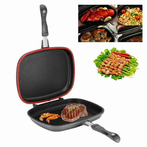 SASKATE Double Side Grill Pan, Non Stick Aluminium Double Frying Pan, Sandwich And Panini Maker Baking pan for Barbecue, Chicken