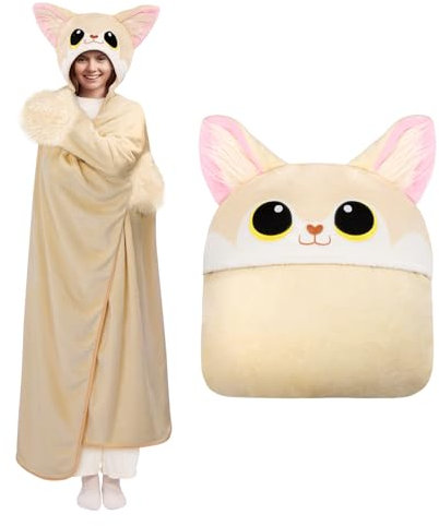 Mewaii Oversized Wearable Blanket Hoodie– Kawaii Fennec Fox Hooded Cloak, Soft Plush Flannel Blanket Hoodie,Unisex Cozy Blanket for Kids Women Men,Great Gift for Christmas&Birthdays (51.2x62.2)