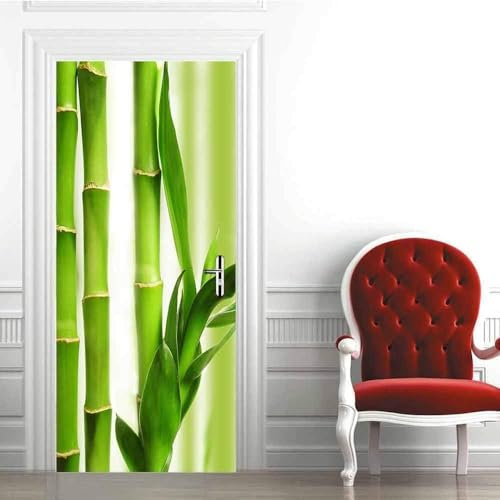 Türtapete Selbstklebend 86x200 cm Türfolie Selbstklebend Bambusblätter Türaufkleber Türposter Natürliche Landschaft Türsticker Fototapete 3D Effekt für Schlafzimmer Wohnzimmer Küche A4910