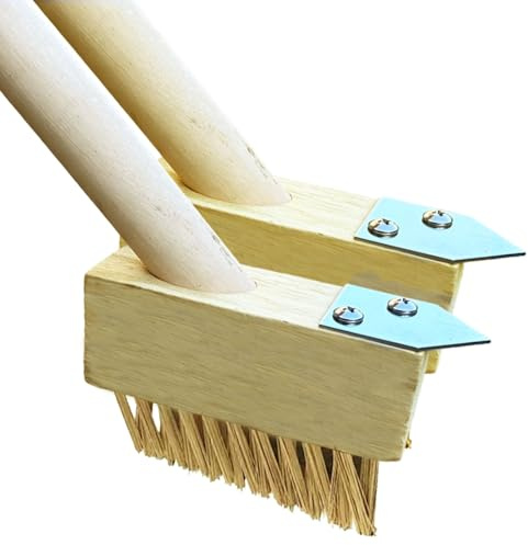 LSC Weed Remover Tool Long Wooden Handle for Cleaning Patios Garden Brush Patio Cleaner Wire Brush with Angled Wire Bristles Steel Puller Weed Broom for Cleaning Block Paving and Driveway (PACK OF 2)
