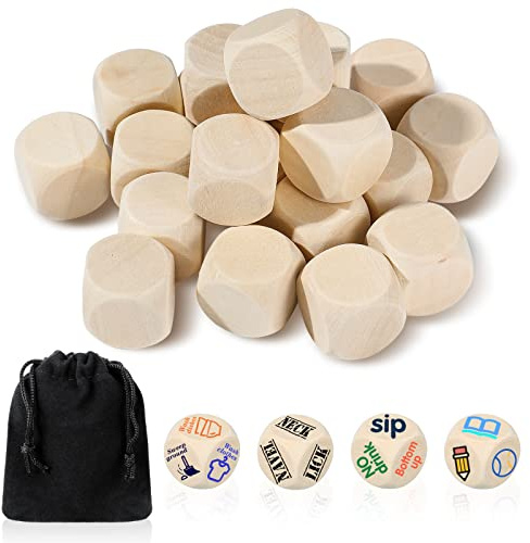 Kasyat 20 Pezzi Dadi Vuoti Fai da Te Dadi Non Verniciati Semplici con Angoli Arrotondati Blocchi a 6 Facce per Persone di Età Superiore a 6 Anni (30 mm, in Legno)