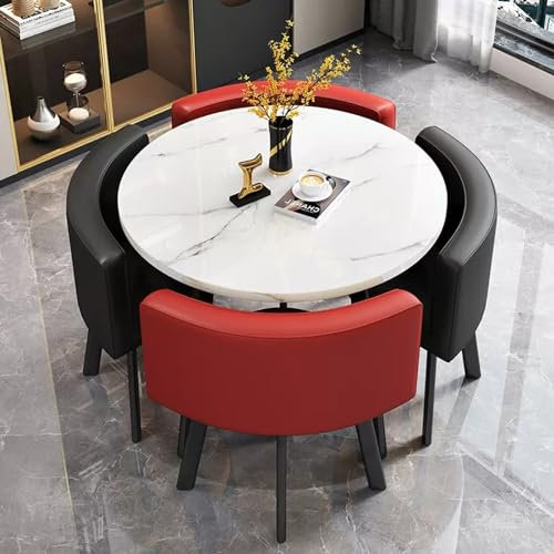 YHKJLYH Clubtisch für Büroempfangsräume, Kleiner Konferenztisch für 4 Personen, Verhandlungstisch und Stuhlset mit 4 PU-Stühlen, Kaffeeküchen-Esstischset, für Lounge, Wohnzimmer (Farbe: Schwarz + Ro