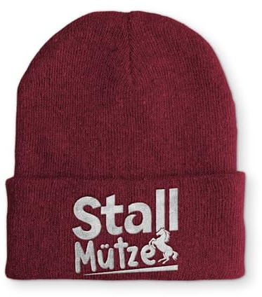 tshirtladen Stall Mütze Reiter Wintermütze lustige Beanie mit Stick OneSize
