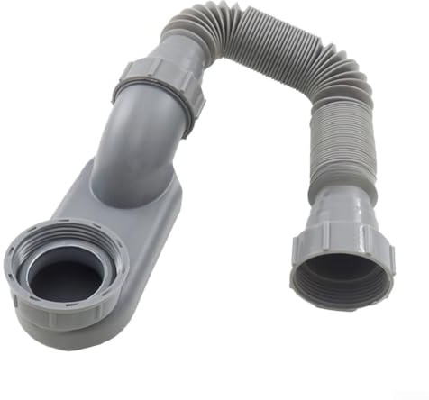 Tuyau de vidange de baignoire et de douche, en ABS, siphon plat en P en caoutchouc flexible, kit de plomberie design discret pour baignoire autoportante, drain de baignoire RV - Gris