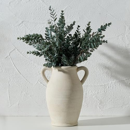 Vaseking Große rustikale Keramikvase mit 2 Griffen, 24,9 cm, Bauernhaus-Blumenvase, minimalistisch für Heimdekoration, Wohnzimmer, Regaldekoration, Pampasgras, Eingangsbereich, Tischdekoration