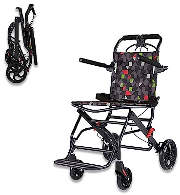QXIWAOE Ultraleichter Transportrollstuhl, Klapprollstuhl aus Kohlenstoffstahl mit hochklappbaren Armlehnen und Pedalen, tragbarer Rollstuhl, leicht zu transportieren, für ältere Menschen und Kinder