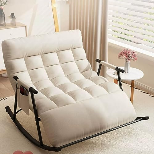 Bequemer Schaukelstuhl mit Baumwollkissen für Schlafzimmer und Terrasse - Ergonomischer Balkon-Lounge-Sessel mit Kissen - Sofa mit Armlehnentaschen
