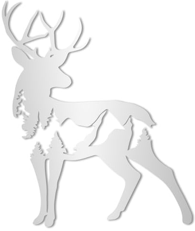 AREDE Metall Wanddekoration Hirsche und Wald Abstrakte Metallwandkunst für Schlafzimmer, Badezimmer, Wohnzimmer, Zuhause | 67 x 80 cm | Dekoration aus Aluminium verbund | Silber