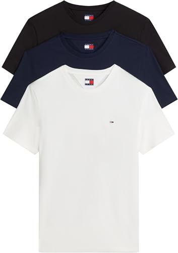 Tommy Jeans Uomo T-Shirt Maniche Corte Confezione da 3 in Cotone, Multicolore (Black/Dark Night Navy/Ecru), S