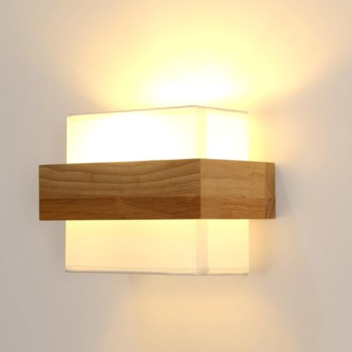 Toolight Comely Applique da Parete Interno Vintage, Lampada da Parete Moderno in Legno, E27 Camera da Letto Quadrato Lampada a Muro Tessuto per Soggiorno Scala Corrido (Lampadina non inclusa)