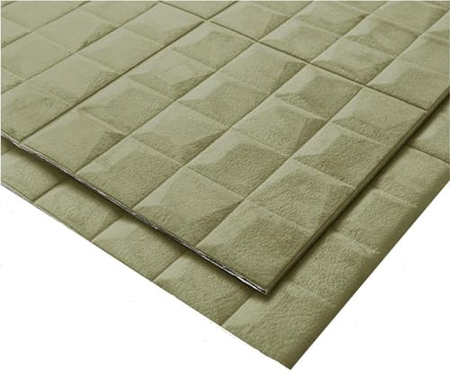 HOOZ® 3D Wandpaneele Selbstklebend [SAMTOPTIK] – Gepolsterte Wandverkleidung zum Kleben – Moderne Wandgestaltung für Wohnzimmer, Schlafzimmer, Büro & Gastronomie – 69 x 277 cm Quadrat-Steppung, Grün