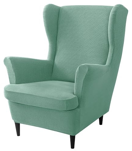 WYLEBER Ohrensessel-Bezüge 2-teilig,Stretch Ohrensessel Überzug rutschfeste Möbel-Schonbezüge für Sessel,für Wohnzimmer Schlafzimmer Hotel,Maschinen Waschbar(PEA Green)