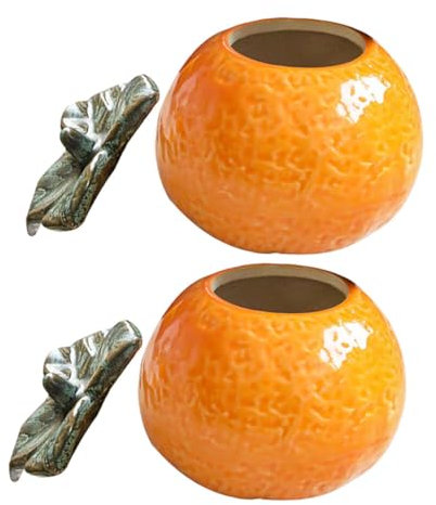 Zerodeko 2piezas Adornos de Cerámica Naranja Recipiente para Almacenar Azúcar para Centros de Mesa Otoñales Cocina