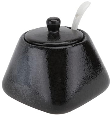 FIXOSHEE Contenitore Spezie Ceramica Nero Con Coperchio e Cucchiaio Barattolo Zuccheriera Per Cucina Casa Organizer Condimenti Compatto