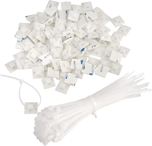 Klebesockel für Kabelbinder, Weiß, 100 Stück | Nylon Kunststoff, Selbstklebend, Für Haus und Büro, Kabelmanagement