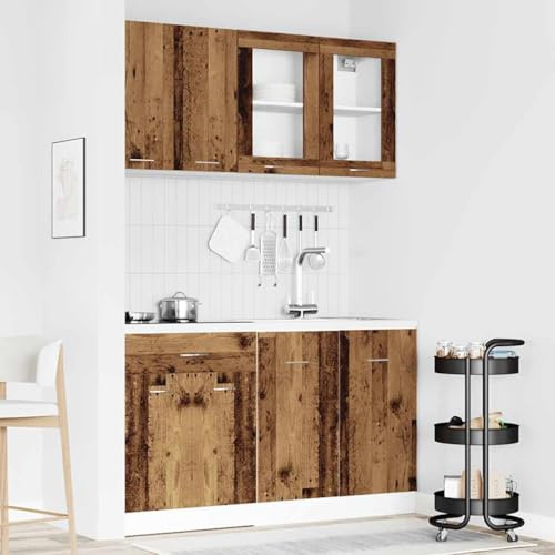Willood 4-TLG. Küchenschrank-Set Lyon Altholz-Optik Holzwerkstoff Küchenzeile Küchenschrank Einbauküche Küchenblock Hängeschrank Spülenunterschrank Schubunterschrank Hängeglasschrank