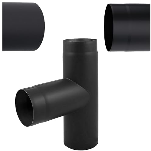 Raccordo a T 90° Ø 130 mm Nero per Stufa – T di Scarico per Condotto Fumi – Tubo a T per Canna Fumaria, Stufa a Legna, Pellet e Camino – Resistente alle Alte Temperature