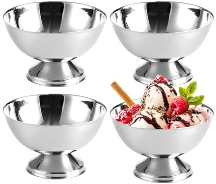 Ysislybin Copa de Helado, 4 Piezas Taza de Helado Tazón de Acero Inoxidable Copas de Ensalada Reutilizables Cuenco de Postre de 2O0 ml para Hacer Helados Frutas Pudín Postres (Bajo)