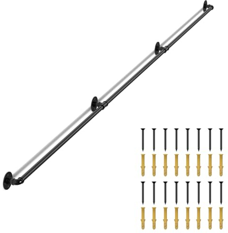 LIANTRAL 3M Stair Handrail for Indoor and Outdoor, Non-Slip Wrought Iron Banister with Industrial Design, Heavy Duty Safety Wall Mounted Banister Handrails for Elderly, Kids, Disabled