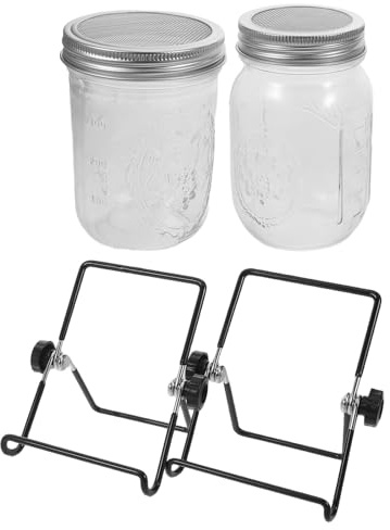 Levemolo Keimglas Satz Edelstahl 16oz mit Siebdeckeln und Ständer Sprossenanzuchtset für Microgreens und Bohnen Feuchtigkeitsregulierung für Küche und Balkon