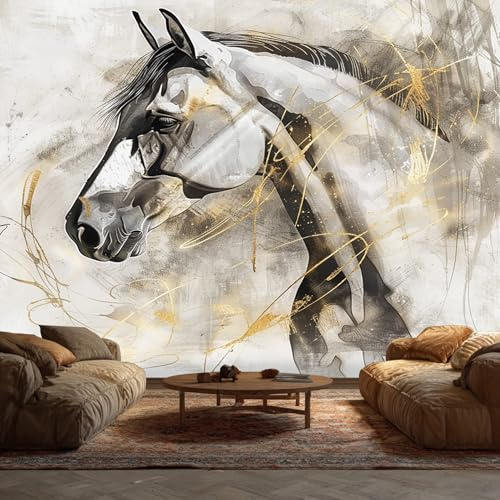 Générique Papier Peint Intissé Abstrait Cheval Moderne Animaux 350 x 256 cm Papier Peint Panoramique Grandes Poster Mural Photo pour Salon, Chambre, Décor Fond TV L96