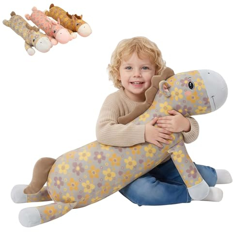 Xiyocadt Pferde Kuscheltier, Langes Pferde Kuschelkissen Stofftier Plüschtier, Ultraweiches Schmusetier als Körperkissen, Kinder & Erwachsene (Khaki,120cm)