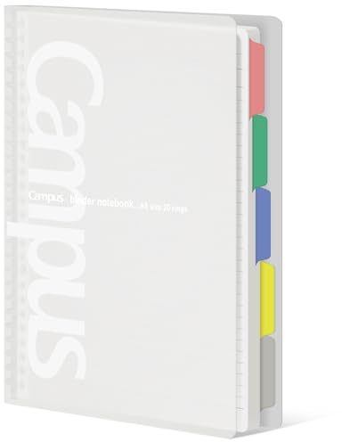 KOKUYO 5 Subject Spiral Notebook, Campus A5 Refillable Journal with 5 Tab Dividers, Up to 65 Sheet Capacity, 100 Sheets in 6mm Dotted Ruled Loose Leaf Paper, Transparent, Japan Import