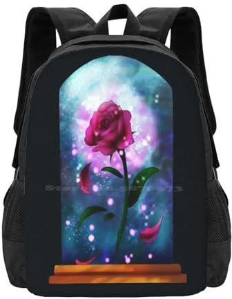 ASDCTYTKO Verzauberte Rose Schulrucksack mit großer Kapazität Laptop-Taschen Rose Magisches Farbenfrohes Verzaubertes Belle Festgeschenk