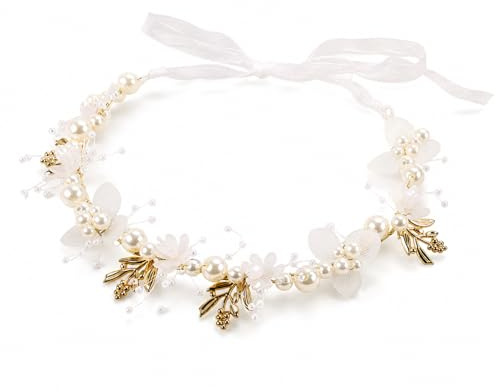 Tupenofif Haarband Damen, Hochzeits Haarschmuck & Braut Perlen, Blumen Haarreif für Mädchen & Kinder, Erstkommunion, Taufe, Festlich Elegant, Boho Diadem