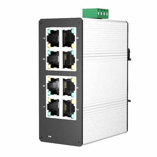 HDOYTXXM Switch Gigabit Ethernet industriali miniaturizzati a 8 Porte Poe con Montaggio Guide DIN con Guscio in Alluminio per spazi ristretti Ethernet Industriale Senza Alimentazione