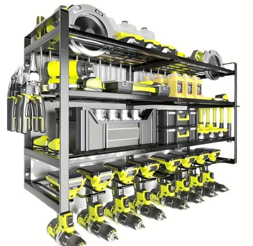 Yagosodee Power Tool Organizer Wall Mount,4 Layer 8 Drill Holders Rack